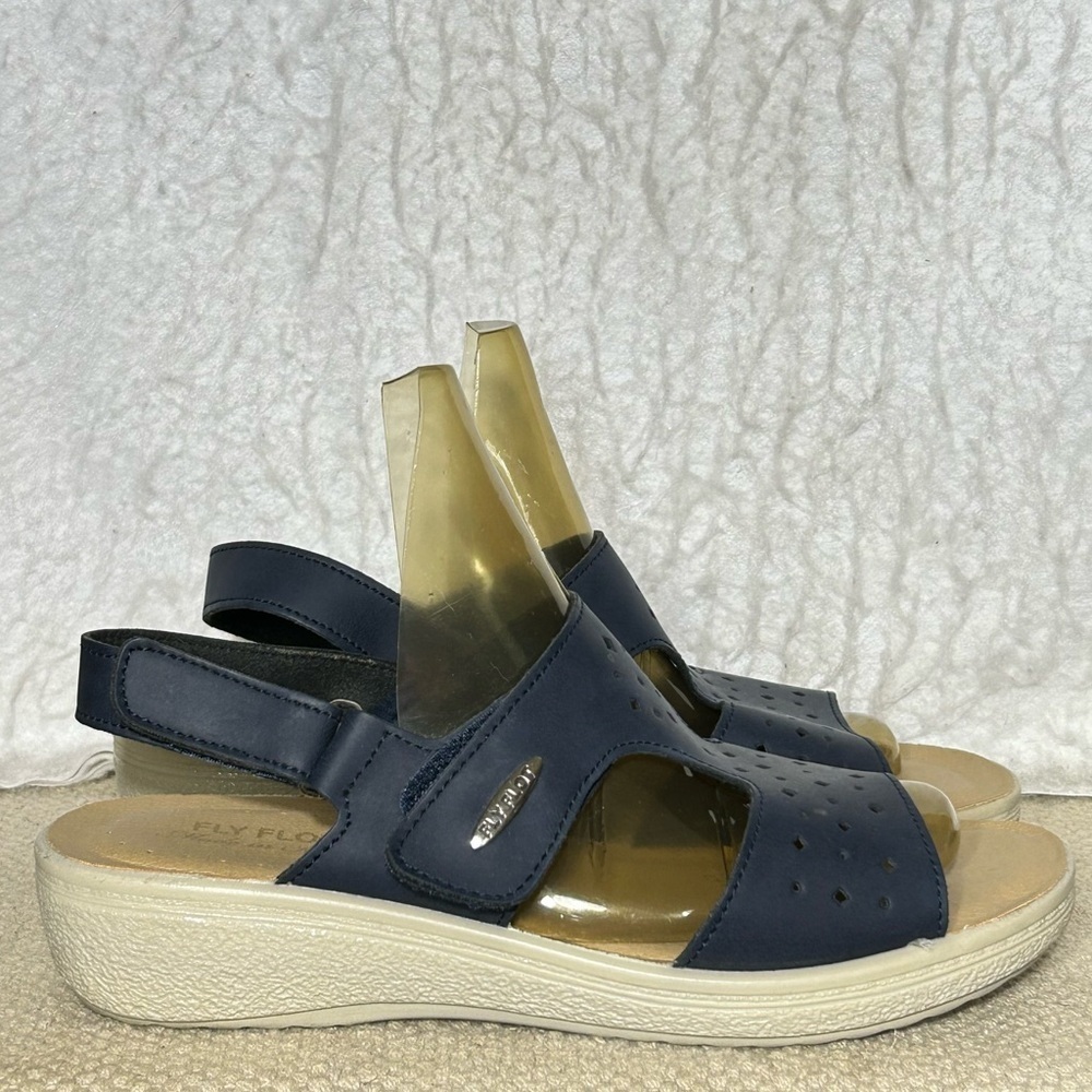 Fly Flot Womens Navy Slingback Strap Wedge Sandals Shoes SZ EU 39 & US 8